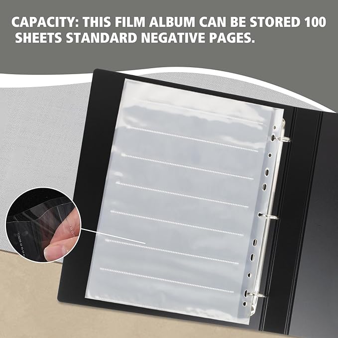 eTone Archival Storage Sheets 135 35mm Negative Page Preservers Sleeves with Film Album Ring Binder (50x135)