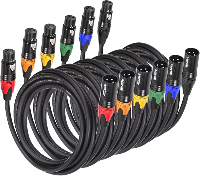 XLR Microphone Cables 1 ft Short 6 Packs -Premium XLR Jumpers Male to Female Color Coded, 3 Pin Balanced,1 Foot/12 inch