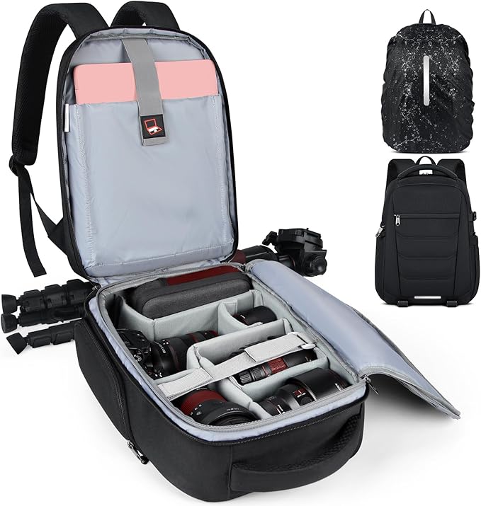 SDYSM Camera Bag Backpack Professional for DSLR SLR Mirrorless Camera Waterproof Laptop Back Pack 14 Inch with Rain Cover Anti Theft Travel Case Large Capacity Photography Backpack Black | Professional, for DSLR, SLR, Mirrorless Camera, Waterproof, Lap...
