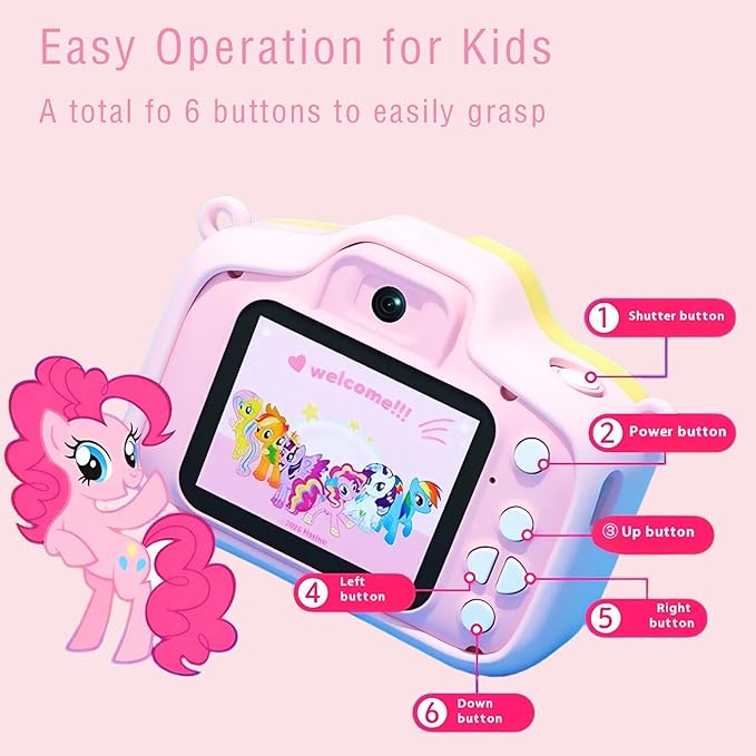 My Little Pony Sweetheart Party Children Camera, Birthday Gifts Girls Boys Age 3-12, Kid's Camera with SD Card,Pinkie Pie