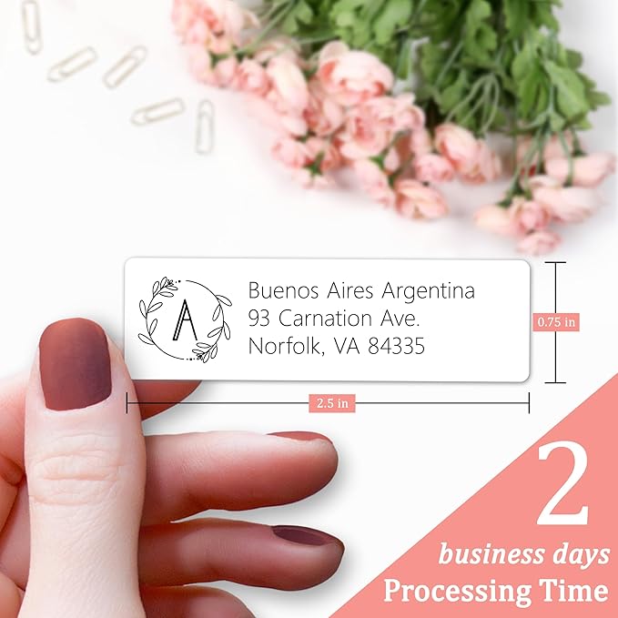 Personalized Return Address Labels Monogram - High Gloss Custom Mailing Labels on Sheets - Self-Adhesive Return Stickers for Envelopes with Crisp Printing Design (Small Labels White)
