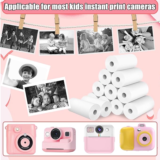 12 Rolls Kids Instant Camera Refill Print Paper, HD Photo Print Camera Print Paper roll refill for Most Kids Instant Camera - Paper Only (57X25mm)