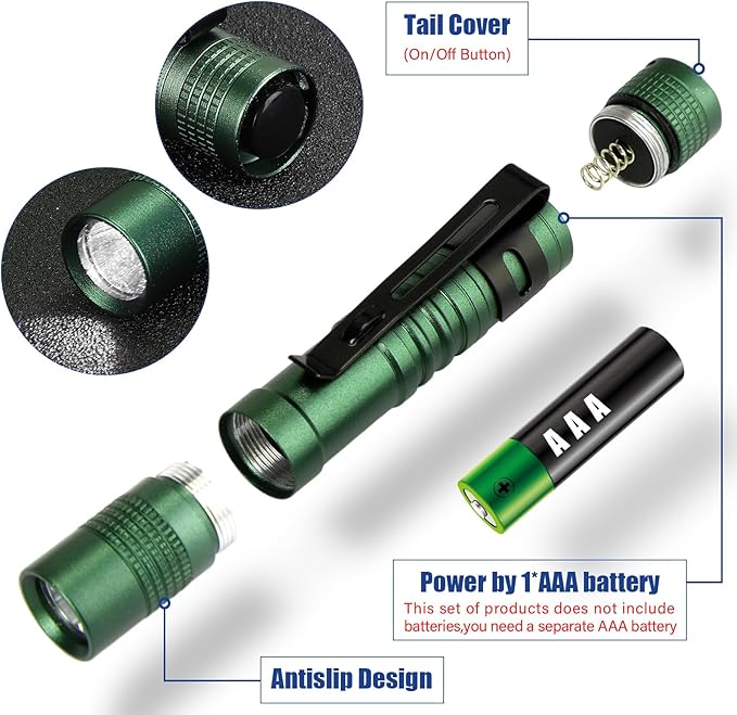 Hortsun 20 Pcs Mini Pen Light Flashlights Christmas Gifts for Men Pocket Flashlights Pen with Clip Small LED Handheld Slim Torches Without Battery(3.54 Inch,Green)