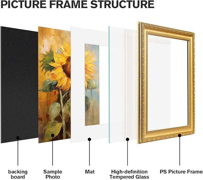 11x14 Gold Picture Frame Set of 2, Ornate Vintage 11x 14 Photo Frame for Wall Decor , 11 x 14 Gold Frames with Real Glass, Display 8x10 Pictures with Mat or 11x14 without Mat for Antique Déco