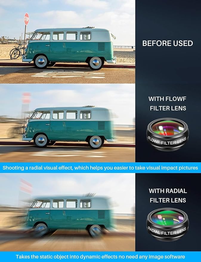 MIAO LAB 10 in 1 Cell Phone Camera Lens Kit, Wide Angle Lens & Macro Lens+Fisheye Lens+Telephoto Lens+CPL/Flow/Radial/Star Filter+Kaleidoscope 3/6 Lens for iPhone Samsung Sony and Most of Smartphone
