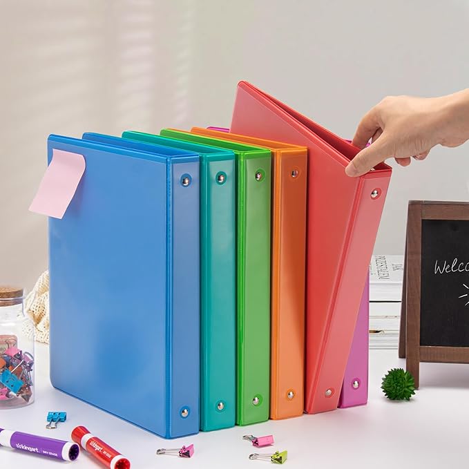 ViVin 1 Inch Round Ring View Binder for Durability, Standard 3 Ring Binder for 200 Sheets of US Letter Size Paper, PVC-Free, 6-Pack (Assorted)