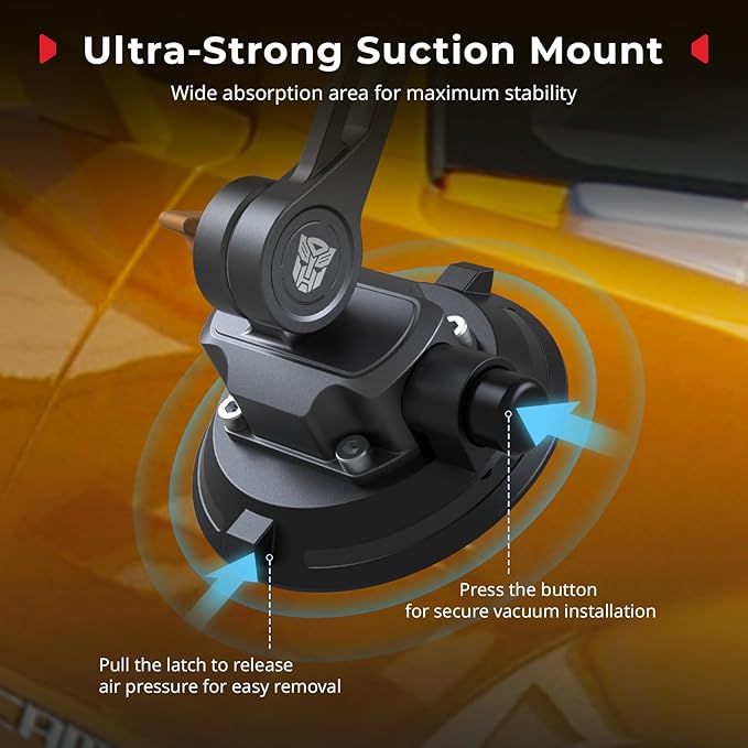 SMALLRIG Mini Shock Absorber Arm, 4" Vacuum Suction Cup, Double Spring and Hydraulic Damping, Car Mount for DJI Action 6/5 Pro/Pocket 3, for GoPro Hero 13/12, for Insta360 X5/4(Bumblebee Edition)-5528