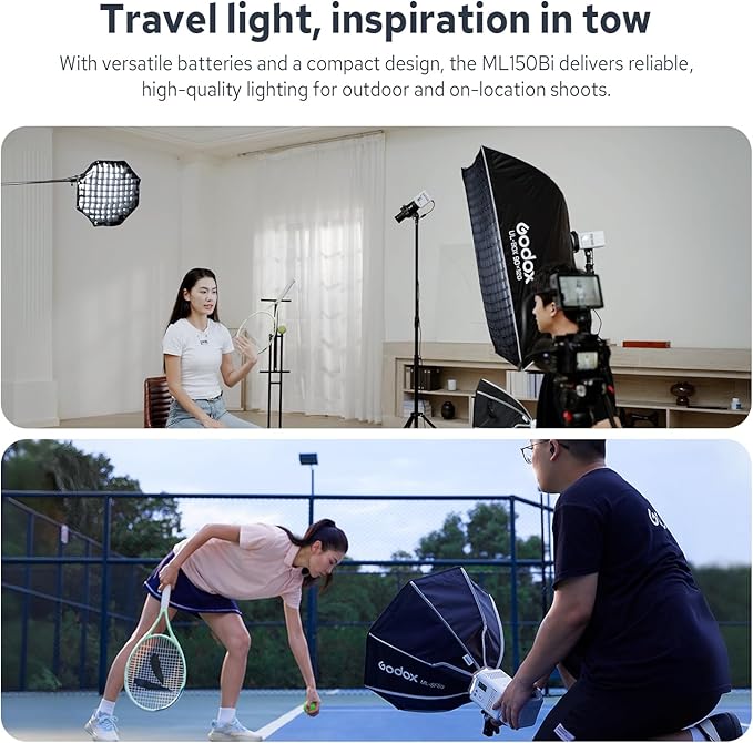 Godox ML150Bi Bi-Color COB LED Video Light 165W, 61054Lux@1m, 2800K-6500K, 11 FX, Compact COB LED Continuous Output Lighting for Studio & Outdoor Shooting, APP/DMX/RDM Control, Handheld LED Monolight