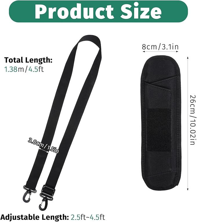 Shoulder Straps for Bags, 54 Inch Adjustable Crossbody Strap with Padded Metal Hooks Replacement Laptop Bag Shoulder Belt for Briefcase, Computer Messenger Bag, Luggage Duffel Camera (Black)