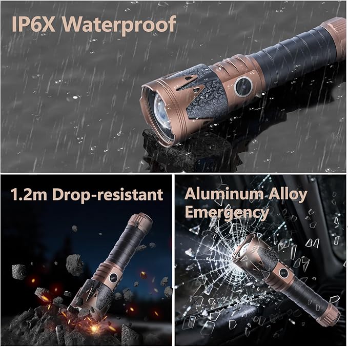 SKYFIRE Rechargeable Flashlights High Lumens with Ignition Lens,Mini Pocket Bright Tactical Torch with 6 Modes Waterproof Zoomable Small Flash Light (EDC Rechargeable Flashlight-1Pack)
