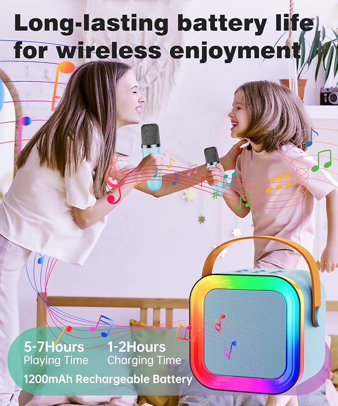 Mini Karaoke Machine Speaker for Kids Adults,Portable Bluetooth with 1-2 Wireless Microphones,Christmas Birthday Gifts Toys Girls Boys Ages 4, 5, 6,7, 8,9,10,11,12+ Years Old Toddler (Blue - 1 Mic)