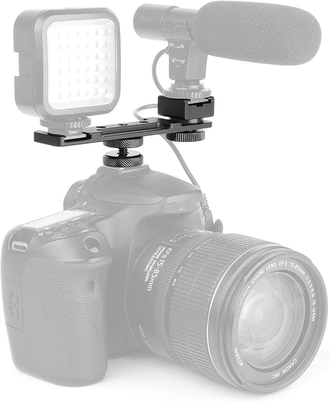 ChromLives Hot Shoe Extension Bar Mount, Cold Shoe Extension Flash Bracket, Dual Straight Mount Flash Bracket Compatible with Nikon Canon Sony Olympus DSLR Camera Camcorder DV