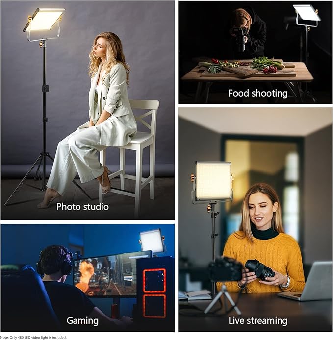 Neewer Dimmable Bi-Color LED with U Bracket Professional Video Light for Studio, YouTube Outdoor Video Photography Lighting Kit, Durable Metal Frame, 480 LED Beads, 3200-5600K, CRI 96+