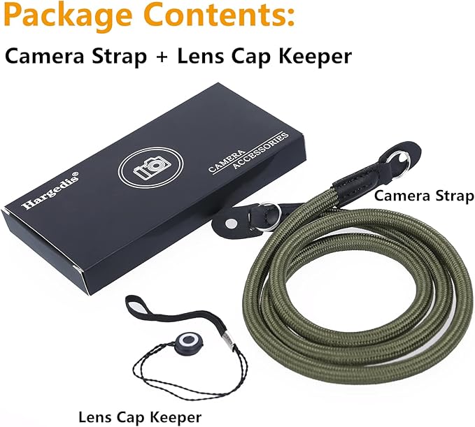Camera Shoulder Strap Climbing Rope Camera Neck Strap for Mirrorless and DSLR Cameras, with Lens Cap Keeper (Green)