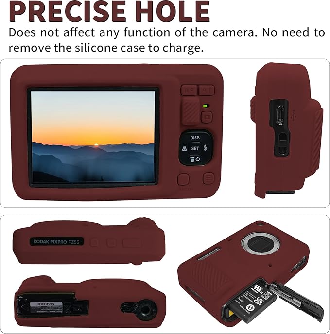 Easy Hood Camera Case for Kodak PIXPRO FZ55, Soft Silicone Cover Anti-Scratch Slim Fit FZ55 DSLR Camera Sleeve Body Skin Travel Protective Case, Burgundy Red