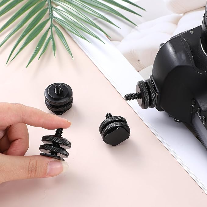 4 Pack Camera Hot Shoe Mount to 1/4"-20 Tripod Screw Adapter, Alloy Flash Shoe Mount for DSLR Camera Rig