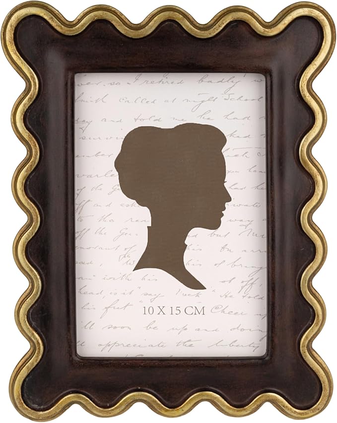 AELS 4x6 Inch Vintage Scalloped Picture Frame, Mid Century Modern Antique Photo Frames with Glass Front, Photo Display, Tabletop Wall Hanging, Gift Ideas, Dark Walnut