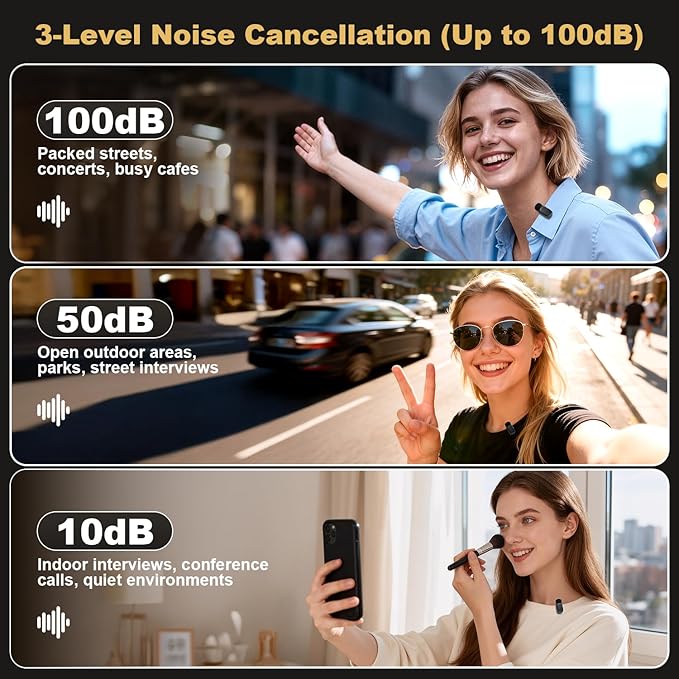 Wireless Lavalier Mini Microphone for iPhone ipad Android, 30H Long Battery Life, 100FT Wireless Range, Noise Cancellation, Plug & Play for Vlogging, Video Recording, Podcast, YouTube, TikTok