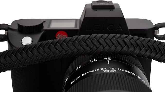 Vi Vante Leather Braided Camera Strap Matador Noir w/Electroplated Rings, Hand-Made 47 inches