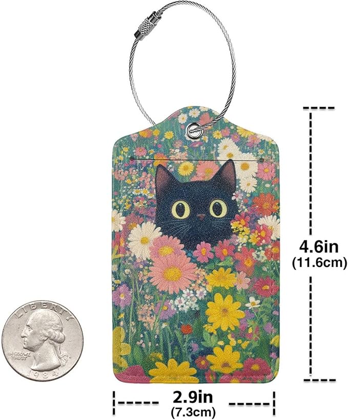 2 Pack Luggage Tag for Suitcase, Cute Unique Leather Suitcase Tags Identifiers with Privacy Name Address Labels & Durable Steel Loop for Women Men Travel