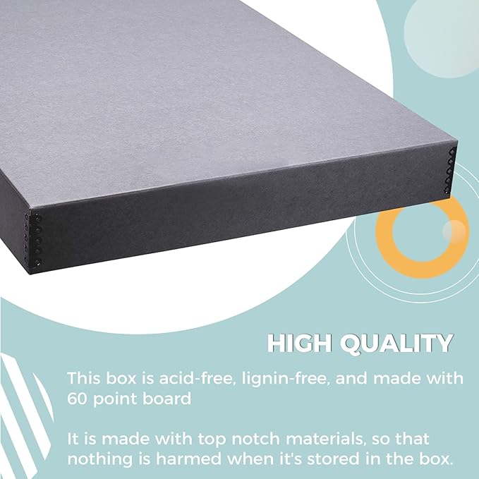Golden State Art, Archival Storage Box, Acid-Free Drop Front Museum Box with Metal Edge for Storing Artwork Photos Documents Prints Arts And Crafts (Gray-20.75x24.75x3 Inches)