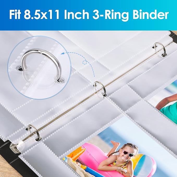 MaxGear 30 Pack 4x6 Photo Sleeves for 3 Ring Binder (120 Pictures), Heavy-Duty Archival Page Protectors, 2-Pocket Clear Photo Album Refill Pages, Plastic Seed Binder Pages 8.5x11, Acid-Free