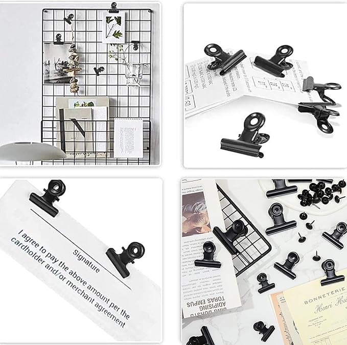 YUCHIYA 32 Pack Metal Clips & Push-pins for Corkboard & Crafts, Mini Binder Clips for Office & School (Black, 0.85 in)