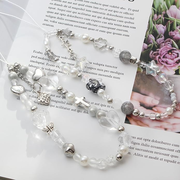 Beaded Camera Wrist Strap, Cute Phone Charms Strap, Pearl Bracelet Wrist Strap, Phone Keychain Decoration for Wallet