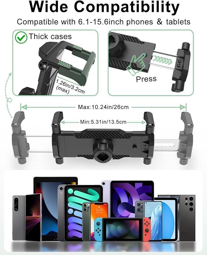 FreeSave Golf Monopod Tablet Stand with Ground Spike Stakes, Quick-Set 360° Metal Foldable Tablet Mount for Outdoor Use, Fits iPad Pro/Air/Mini, Galaxy, 6.1-15.6" Devices and Thick Cases [Up to 1.18"]