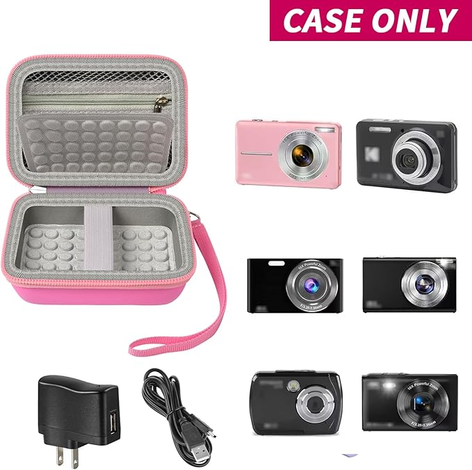 Digital Camera Case Compatible with CAMKORY/ for Lecnippy/ for Lecran/ for KODAK PIXPRO/ for Qumcou/ for WONNIE Point & Shoot Cameras, Small Compact Camera Pouch for SD Card Accessories -Light Pink