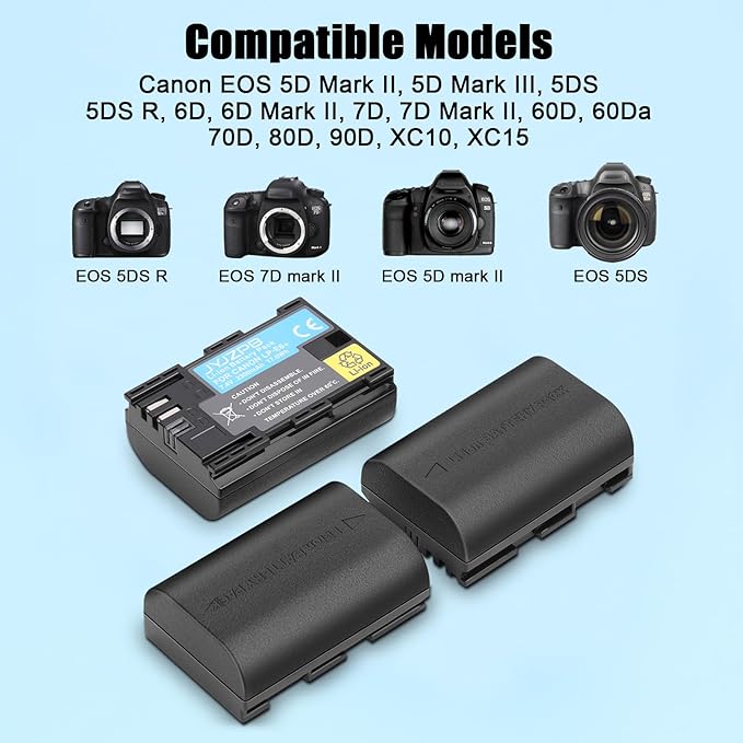 LP-E6N LP-E6 Battery Charger Set, 3-Slot LCD Charger for Canon EOS R R5 R6 R7 R5 C, R6 Mark II,EOS 5D Mark II III IV, 5D SR, 6D Mark II 7D Mark II, 6D 7D 90D 80D 70D 60D 60Da, XC10 XC15 Camera 2300mAh