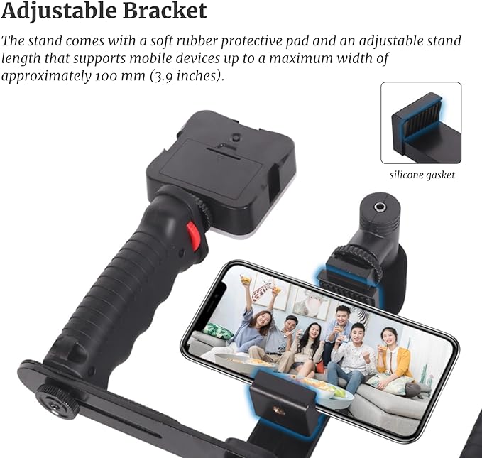 Smartphone Video Rig with Handle, 1/4in Screw, Cold Shoe Interface, Phone Video Stabilizer Grip for Live Streaming, Vlogging Cage
