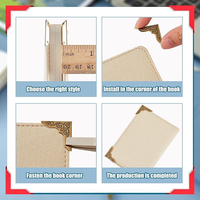 Zhengmy 160 Pieces Book Corner Protector Metal Vintage Photo Album Corner Protectors Decoration for Crafting Scrapbooking Photo Angle Book Cover Menus Notebook