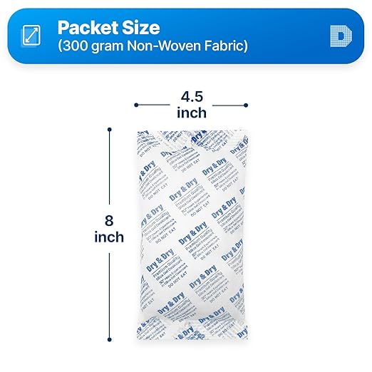 Dry & Dry 300 Gram [60 Packet] Silica Gel Packets, Desiccant Packs, Silica Gel - Rechargeable Silica Packets, Silica Gel Packs