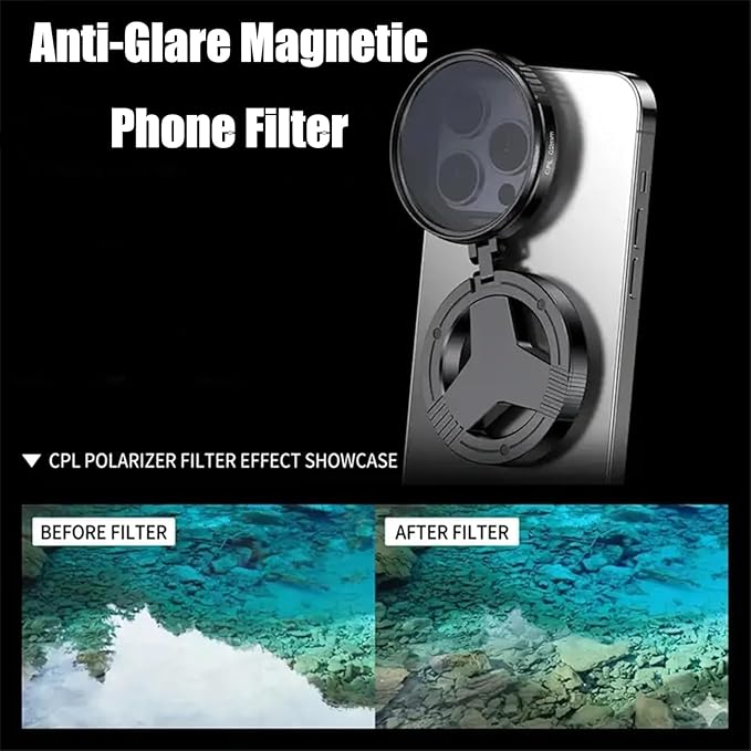 Anti-Glare Magnetic Phone Filter, 2026 Upgraded Flawless Filter, Professional 52mm Polarizing Filter, Reduces Reflections & Enhances Colors for Glass & Product Photography (1 Pc)