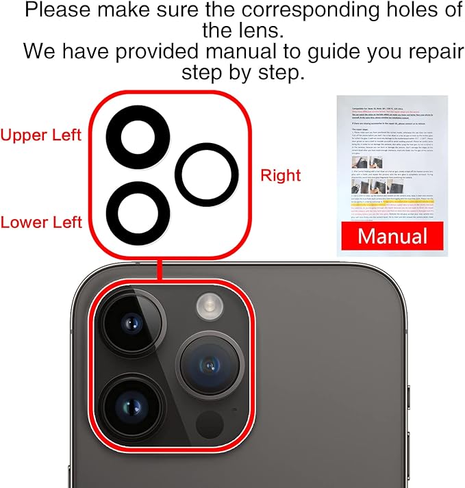 ASDAWN Back Rear Camera Lens Glass Replacement for iPhone 14 Pro Max 6.7 Inches with Pre-Installed Adhesive, ASDAWN Back Camera Lens Glass kit with Installation Manual + Repair Tool Set