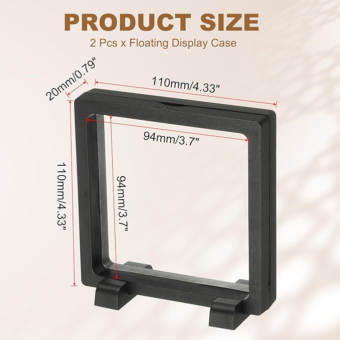 PATIKIL 2Pcs Floating Display Case, 4.3 Inch Jewelry Display Case Stand Challenge Coin Holder Frames Transparent Small Storage Box 3D for Necklace Bracelets Pendants, Black