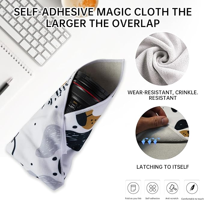 BEIYANG 17.7X17.7 Inch Camera Protective Wrap, White Dog Pattern Camera Case，Lens Protector Wrapper, Magic Self-Adhesive Cloth for Camera/Lens/Phone/DSLR/Laptop/Accessories
