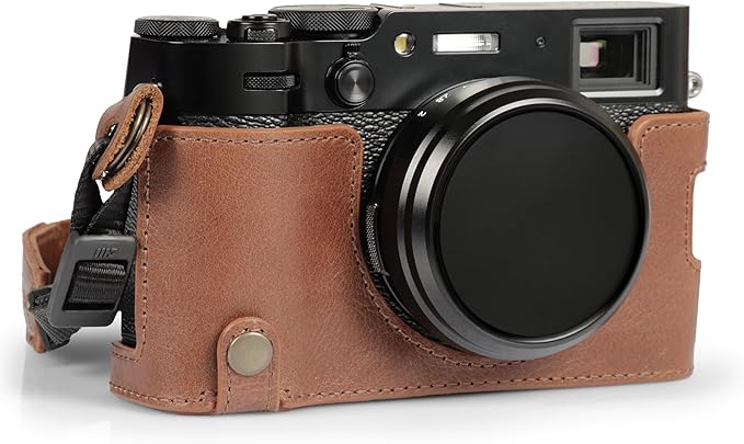 MegaGear Ever Ready Genuine Leather Half Camera Case Compatible with Fujifilm X100VI - Brown