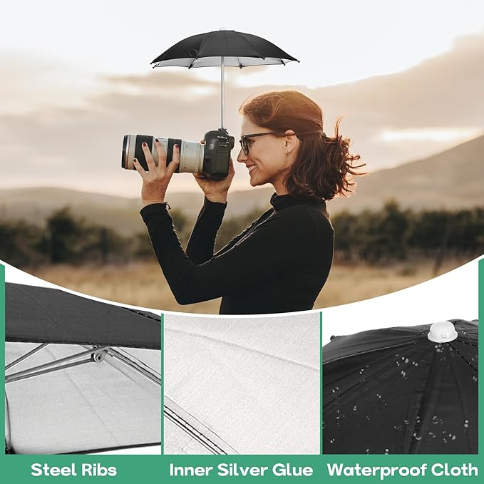 PATIKIL Camera Umbrella, 10.6 Inch Sunshade Camera Hot Shoe Umbrella Rain Cover Protector for Nikon, Black