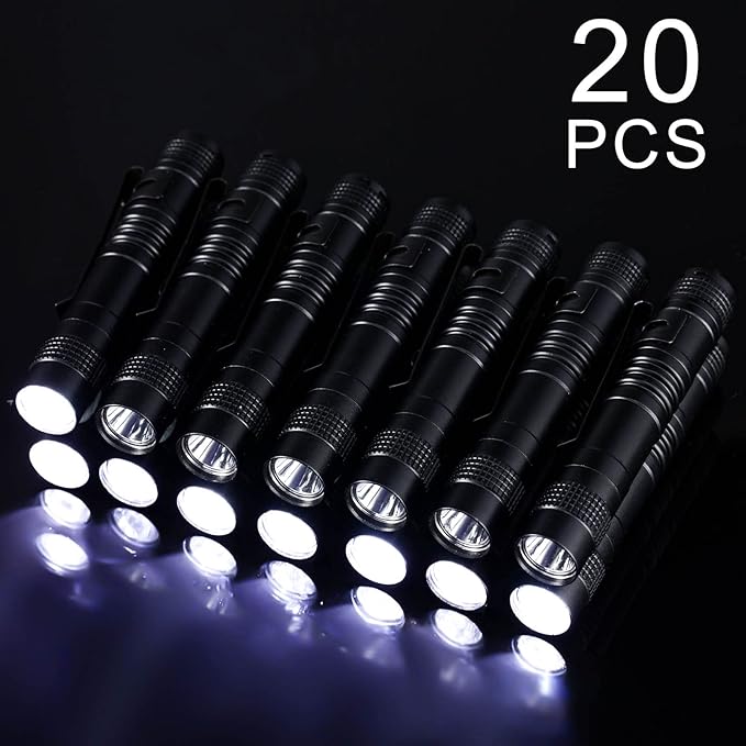Hortsun 20 Pcs Mini Pen Light Flashlights Christmas Gifts for Men Pocket Flashlights Pen with Clip Small LED Handheld Slim Torches Without Battery(3.54 Inch,Black)
