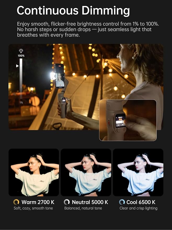hohem iSteady V3 Ultra Gimbal Stabilizer for iPhone,Phone Gimbal with AI Tracking & Fill Light,Built-in Extendable Rod & Tripod,Detachable Remote Control,Stabilizer for Vlog,TikTok (White)