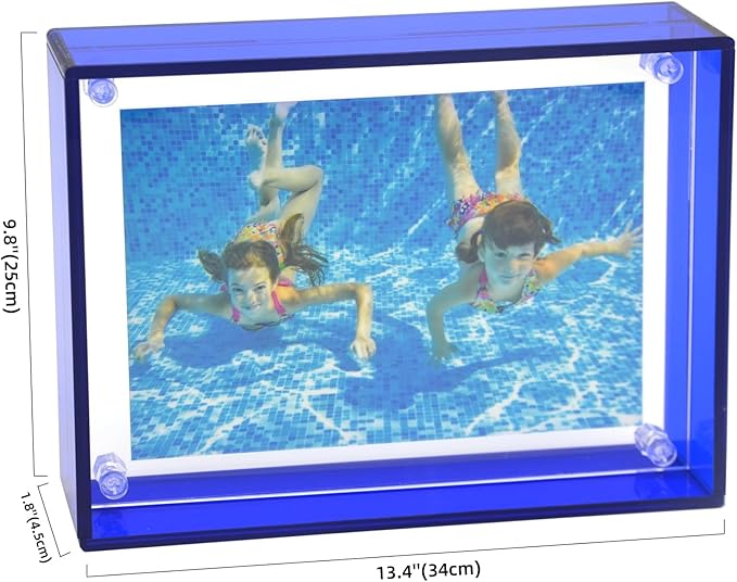 Gelite Acrylic A4 Frame to Display A4 Pictures or Smaller Mat-free Neon Floating Photo Frame for Wall and Tabletop, Navy Blue