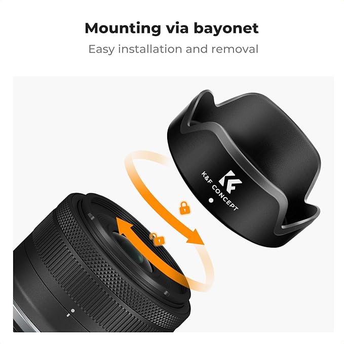 K&F CONCEPT Lens Hood Compatible with Canon EF-M 15-45mm f/3.5-6.3 is STM & RF-S 18-45mm f/4.5-6.3 is STM Lens, Snap on Camera Lens Shade Replaces EW-53 Hood