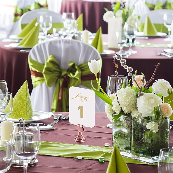 Urban Deco 16PK Table Number Holders Place Card Holders 1.7 Inch Table Card Holders Steel Card Holders for Photos, Food Signs, Memo Notes, Weddings, Restaurants, Birthdays(Rose Gold)