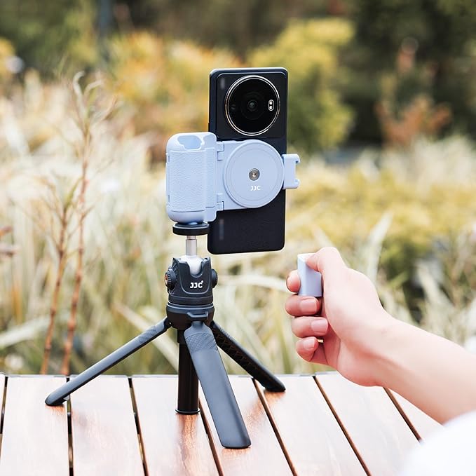 Phone Camera Grip Smartphone Photography Shooting Clip with Tripod Mount & Detachable Wireless Shutter Remote Control, Phone Selfie Grip Handle Stand for iPhone Samsung Android Phone Vlog Video Blue