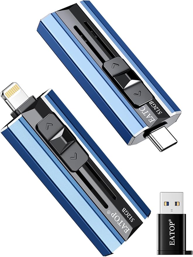 EATOP 512GB Flash Drive Intended for iPhone iPad, Memory Stick Storage for Photos and Videos Backup, Compatible with iPhone iPad Android PC, Plug and Play, No Application Required (Blue)