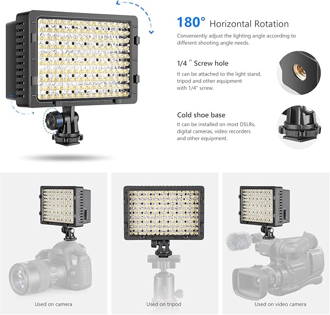 NEEWER® 160 LED CN-160 Dimmable Ultra High Power Panel Digital Camera / Camcorder Video Light, LED Light compatible with Canon, Nikon, Pentax, Panasonic,SONY, Samsung and Olympus Digital SLR Cameras