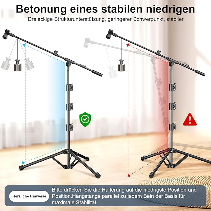 Microphone Stand, Tripod Boom Arm Floor Mic Stand Height Adjustable Heavy Duty with Carrying Bag 2 Mic Clips 3/8" to 5/8" Adapter for Singing Podcast for Blue Yeti Shure SM58 SM48 Samson Q2U