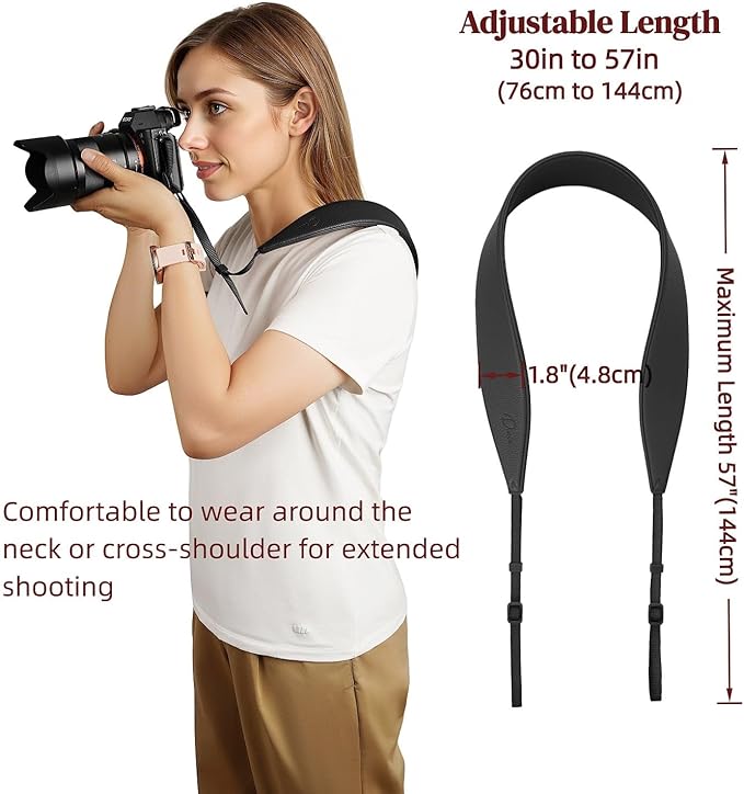 1.8”Wide Camera Strap, Fashionable PU Leather Camera Strap for Sony/Nikon/Canon/Minolta/Panasonic/SLR/DSLR Cameras